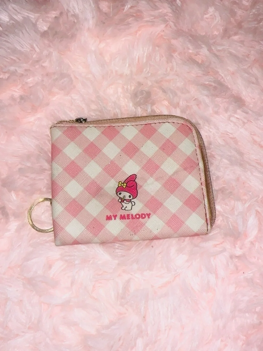 Sanrio My Melody Pink Gingham Zip Card Wallet